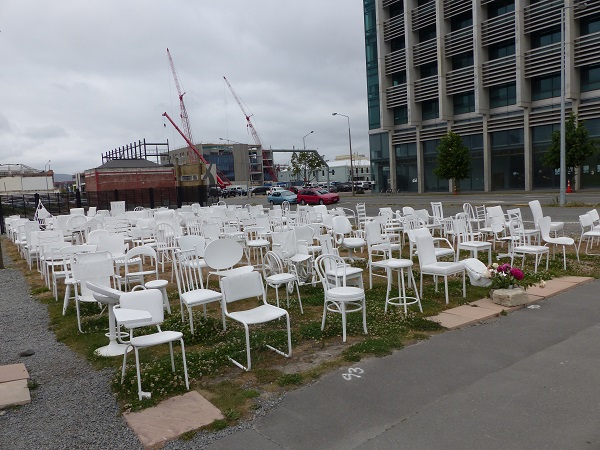185 chair representing the earthquake fatalities in Christchurch, Dec 2015